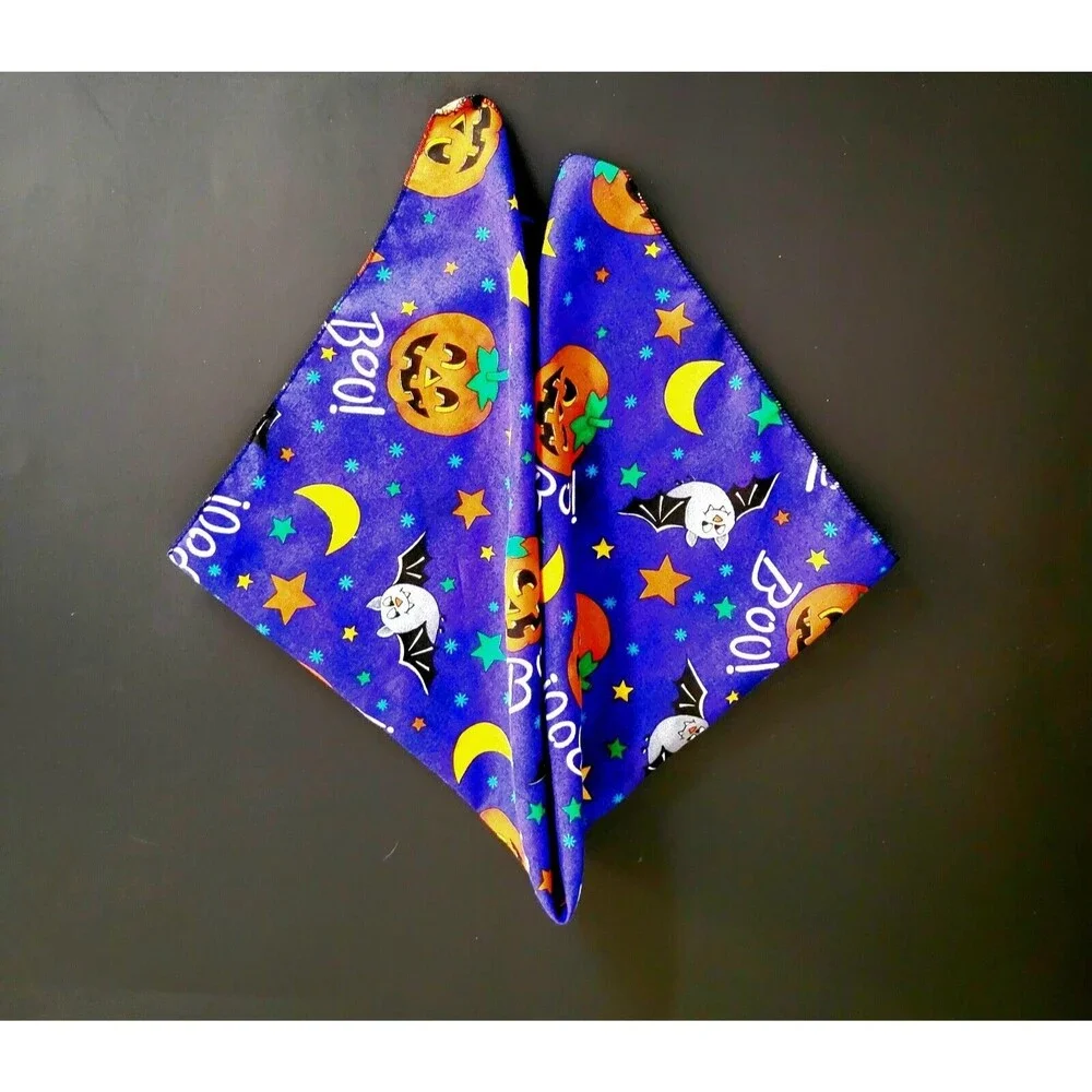 Halloween Bandana Trick Or Treat Ghosts Bats Pumpkins Boo Blue 21 X 21 EXC